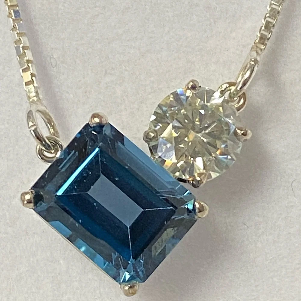 Elegant London Blue Topaz and Moissanite Sterling Silver Necklace- ONE OF A KIND - Picture 2 of 5